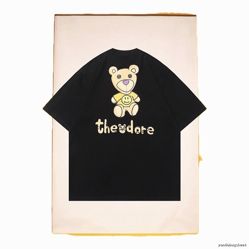 DREW Bear Print Streetwear Brand Black Short Sleeve T-shirt