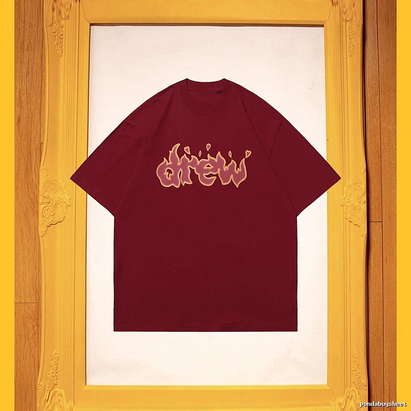 DREW Flame Heart Street Style Burgundy Short Sleeve T-Shirt