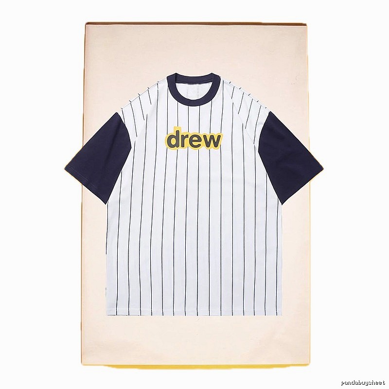 DREW Letter Print Street Style White and Navy Blue Short Sleeve T-Shirt