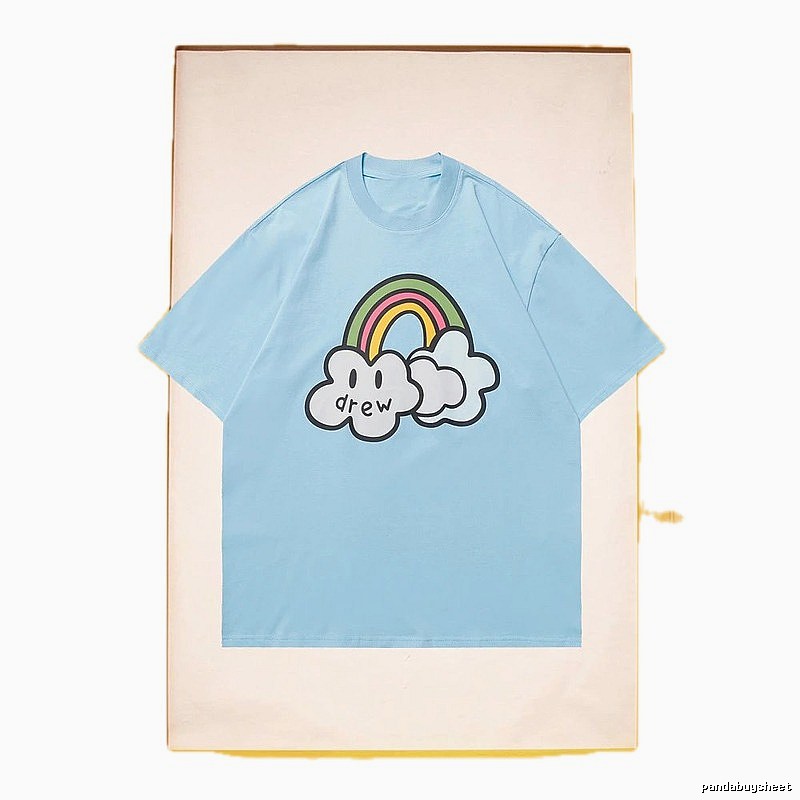 DREW Rainbow Cloud Casual Style Light Blue Short Sleeve T-Shirt