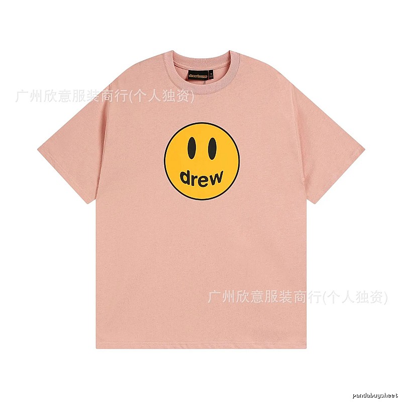 Drew Smiley Print Street Style Pink T-Shirt