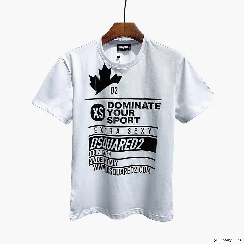DSQ Squared Maple Leaf Print Street Style White T-Shirt
