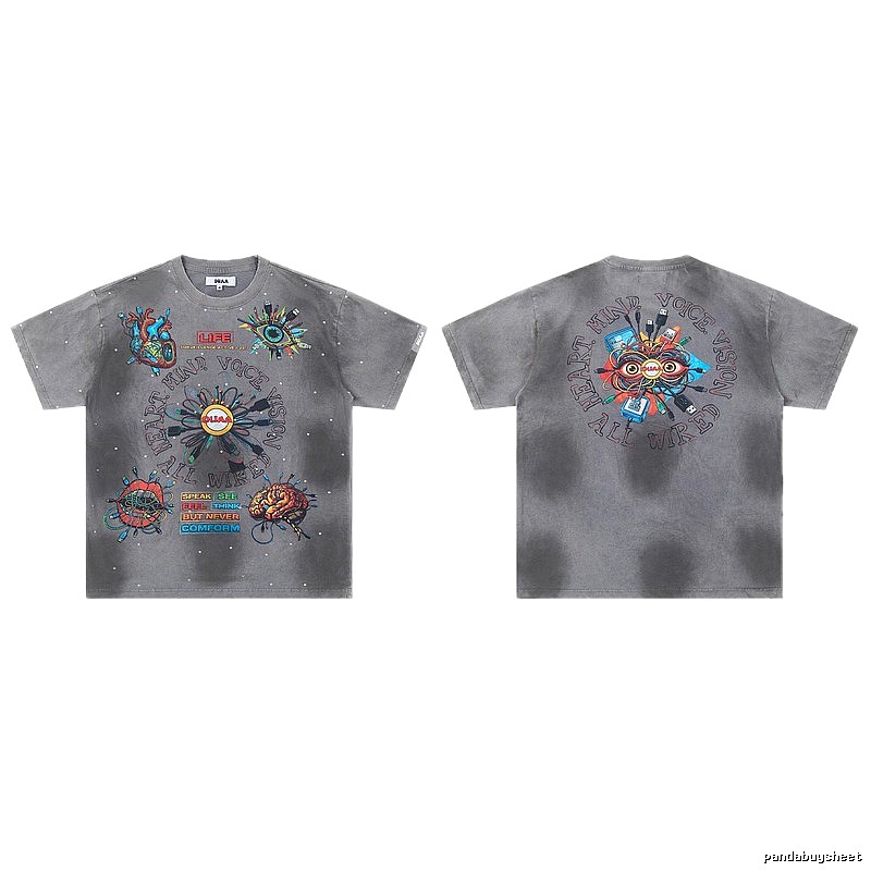 DUAA Cyber Print Street Style Grey T-Shirt