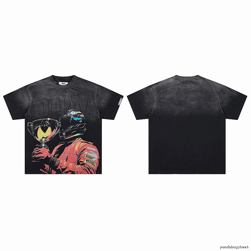 DUAA Vintage Distressed Racing Print Black T-Shirt