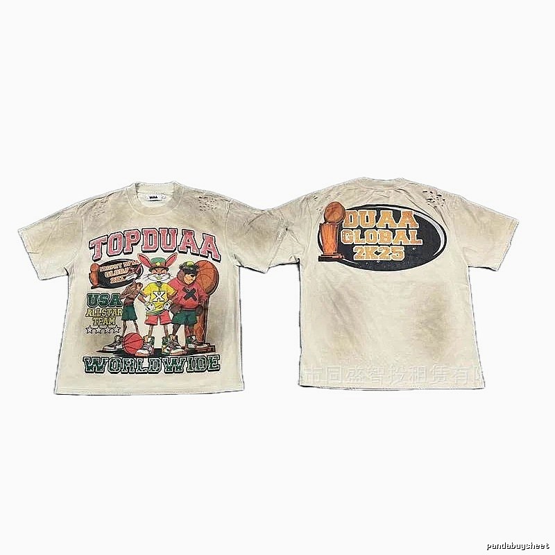 DUAA2K25 American Retro Beige Printed Short-sleeve T-shirt