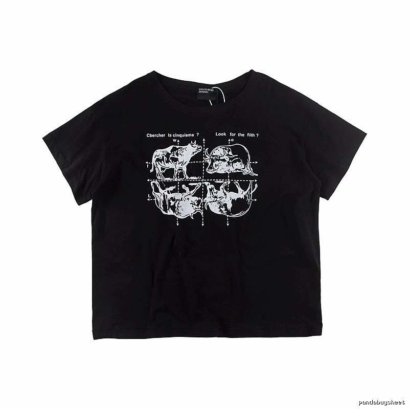 ERD Bull Print Street Style Black Short Sleeve T-shirt