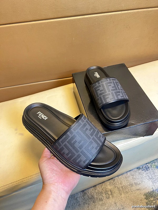 Fendi Double F Monogram Vintage Black and Grey Slippers