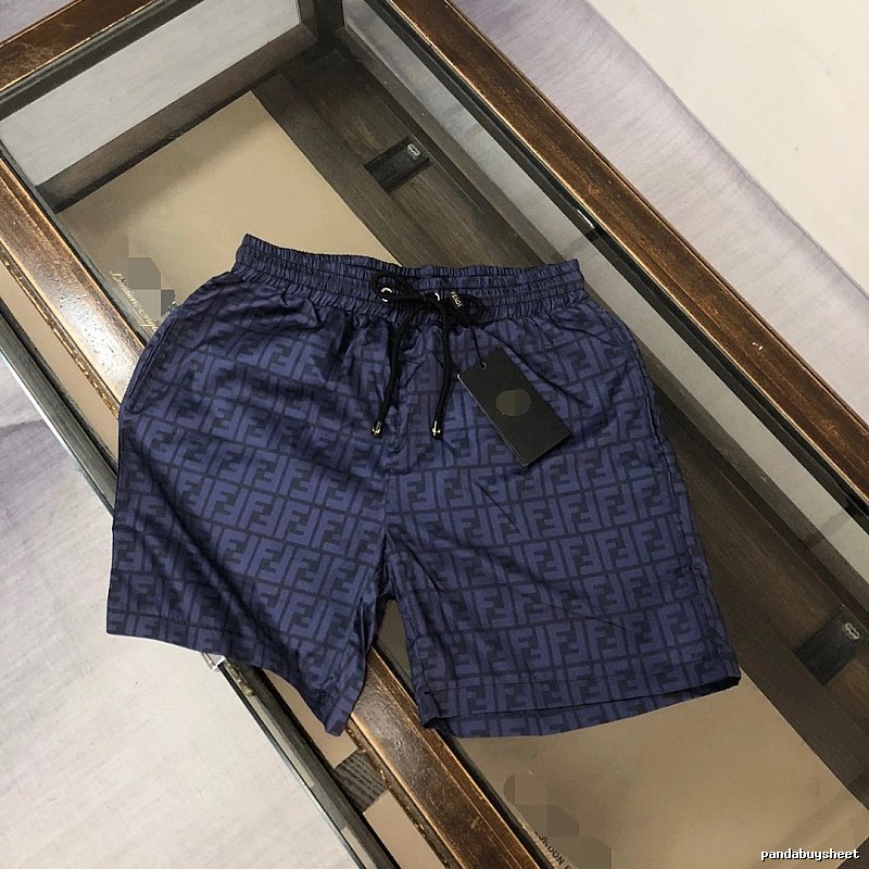 Fendi FF Monogram Light Luxury Style Navy Blue Casual Shorts
