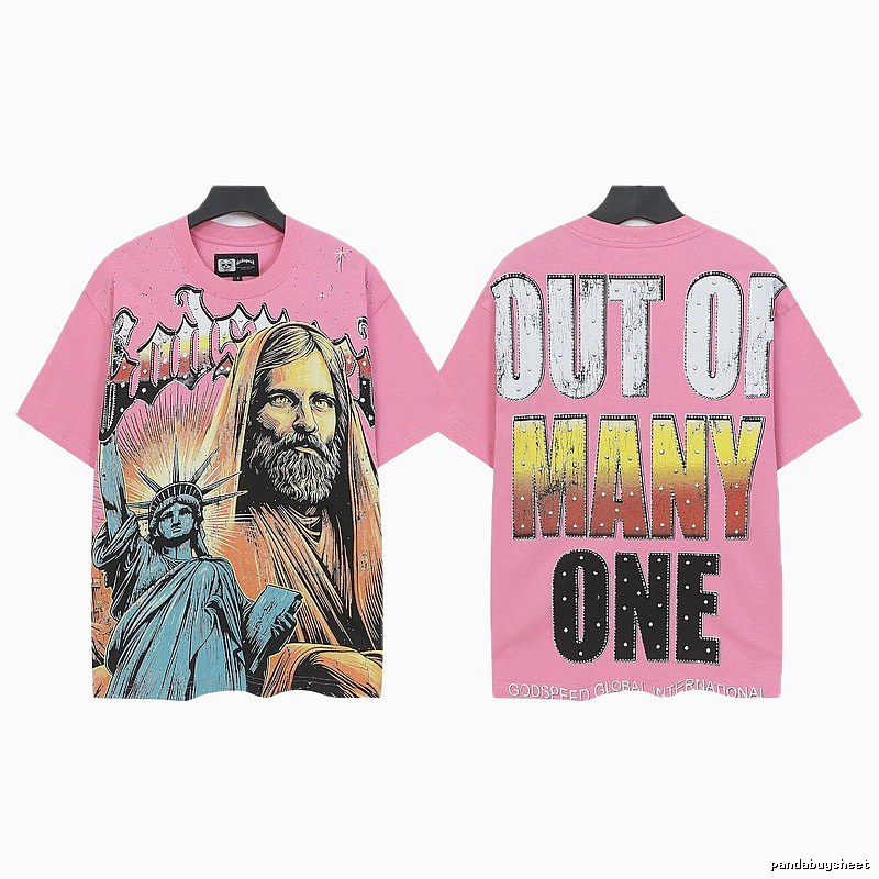 Godspeed American Print Retro Style Pink Short Sleeve T-Shirt