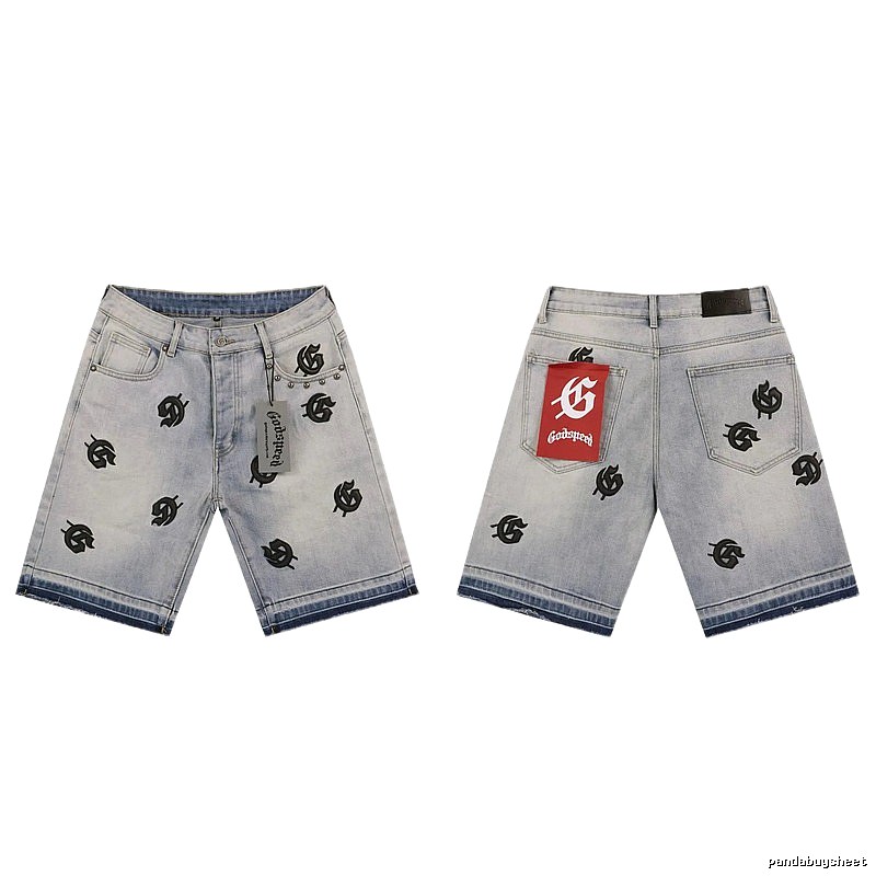 Godspeed Embroidered Street Style Light Blue Denim Shorts