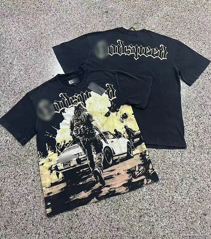 Godspeed Gunfight Print Vintage-Style Black T-Shirt