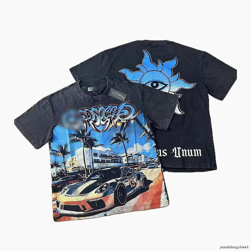 GODSPEED Racing Print Street Style Black Short Sleeve T-shirt