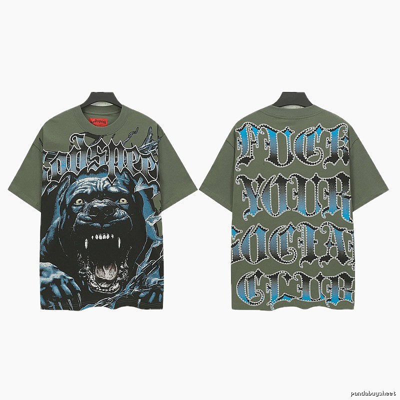 Godspeed Vicious Dog Print Gothic Style Army Green T-shirt