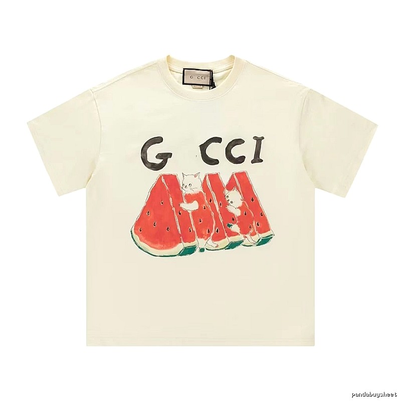 Gucci Cat and Watermelon Printed Off-white Casual T-Shirt