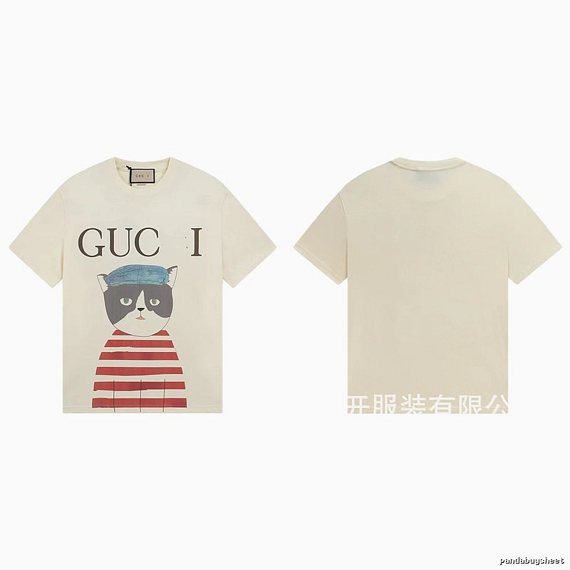 Gucci Cat Print Vintage Style Off-White T-Shirt