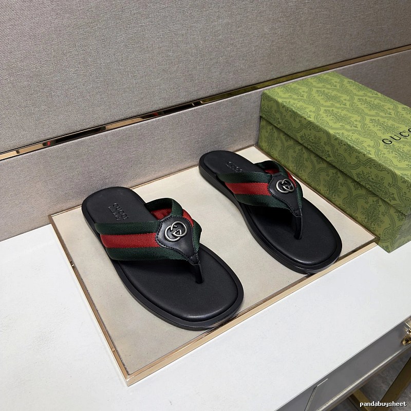 Gucci Classic Webbing Casual Style Black Flip-Flops