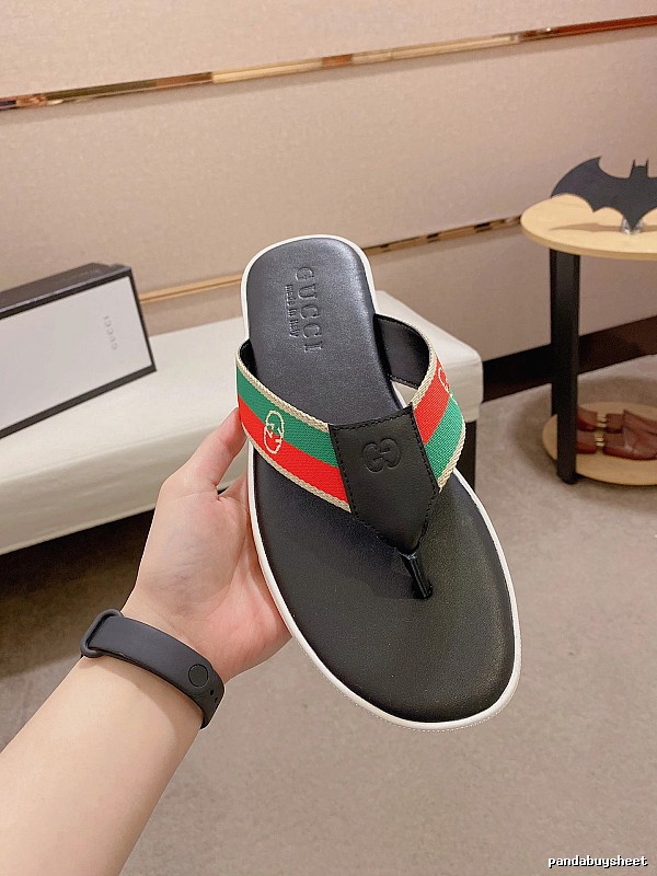 Gucci Classic Webbing Stripe Casual Black Flip-Flops
