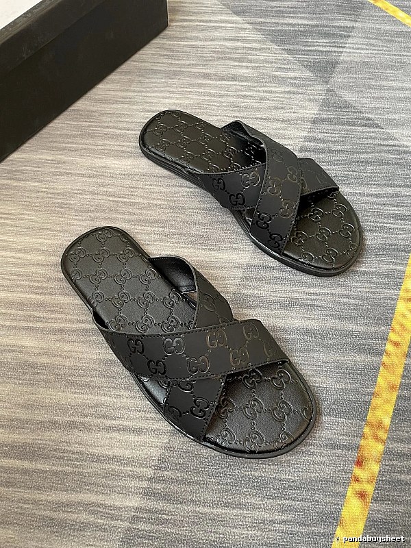 Gucci Double G Embossed Light Luxury Style Black Slide Sandals
