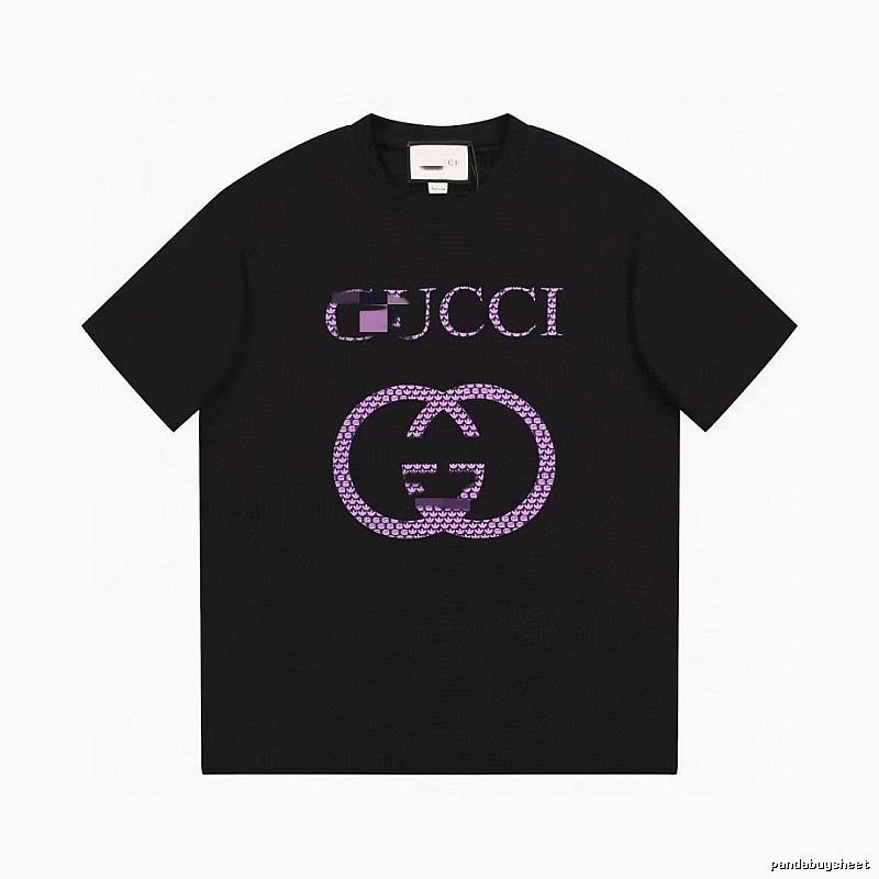 Gucci Double G Trendy Style Black and Purple Short Sleeve T-Shirt