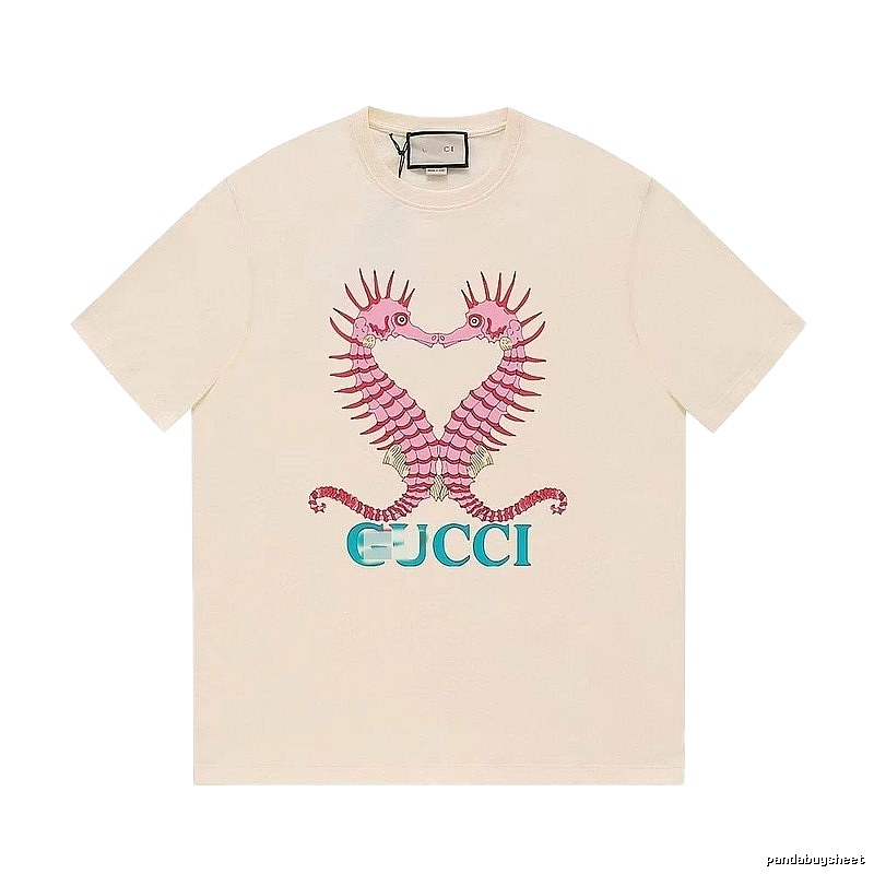 Gucci Seahorse Print Trendy Off-white Short Sleeve T-shirt