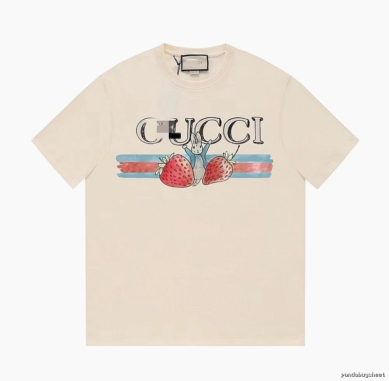 Gucci Strawberry Rabbit Print Vintage Off-white Short Sleeve T-Shirt