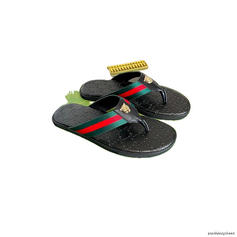 Gucci Tiger Head Webbing Light Luxury Style Black Flip-Flops