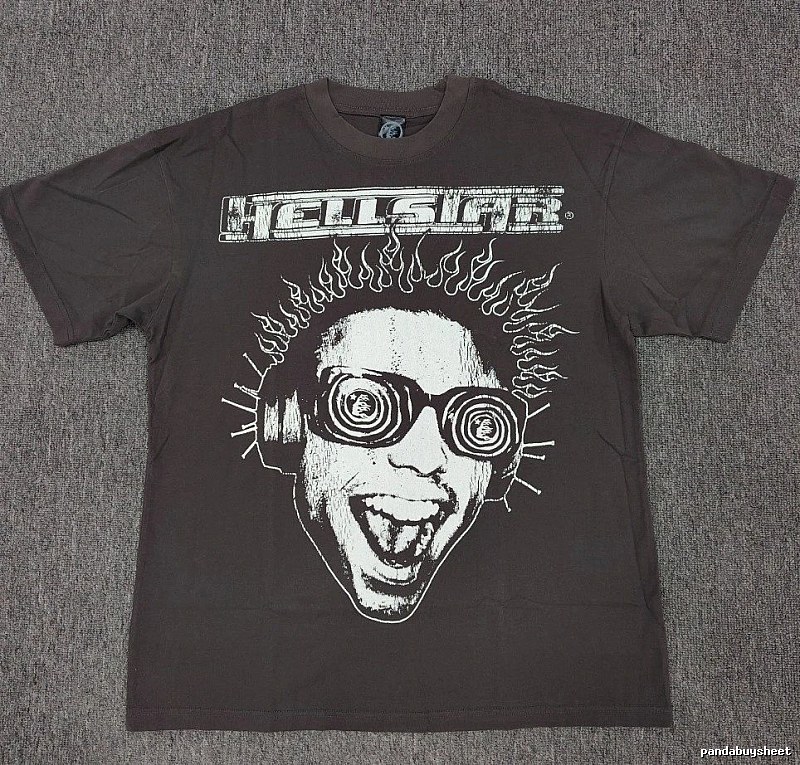 Hellstar Flame Portrait Street Style Charcoal Gray T-shirt