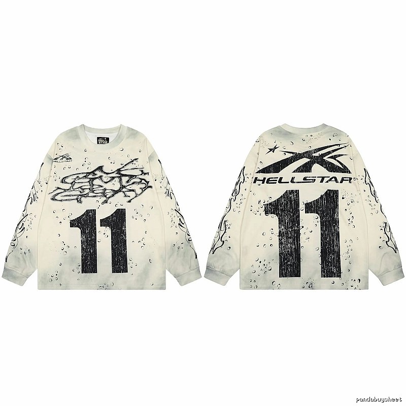 Hellstar No.11 Distressed Street Style Off-white Long Sleeve T-shirt