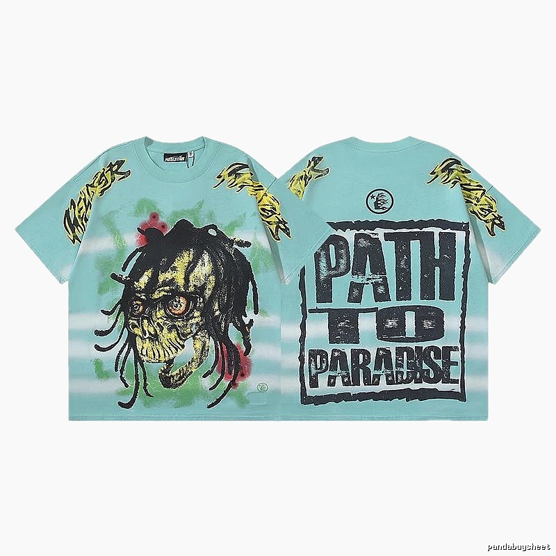 Hellstar Skull Print Street Style Light Blue T-shirt