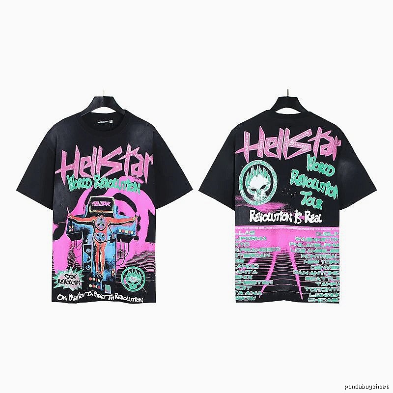Hellstar World Revolution Tour Street Style Black & Pink Short Sleeve T-Shirt