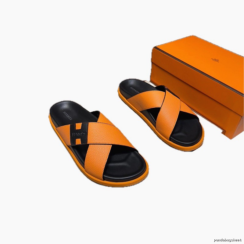 Hermès Cross-Strap Light Luxury Casual Orange Slide Sandals