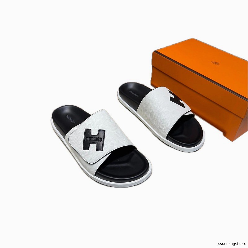 Hermès H Collection Casual Style Black and White Slide Sandals