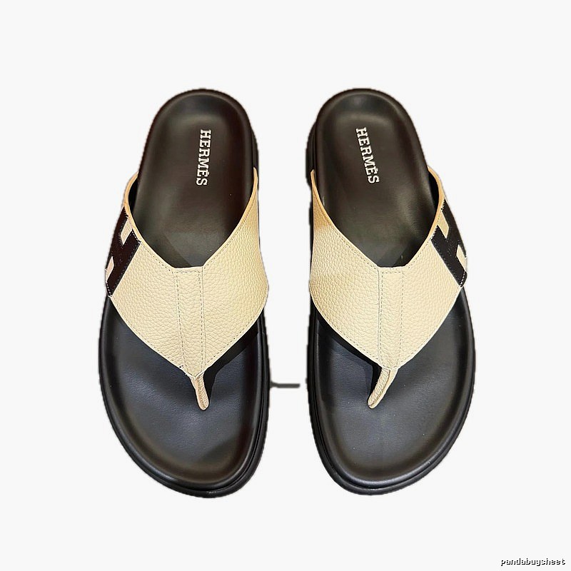 Hermès Light Luxury Casual Off-white & Black Color-block Flip-flops