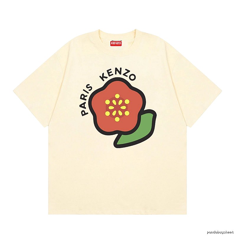 KENZO Begonia Print Casual Style Beige Short Sleeve T-Shirt