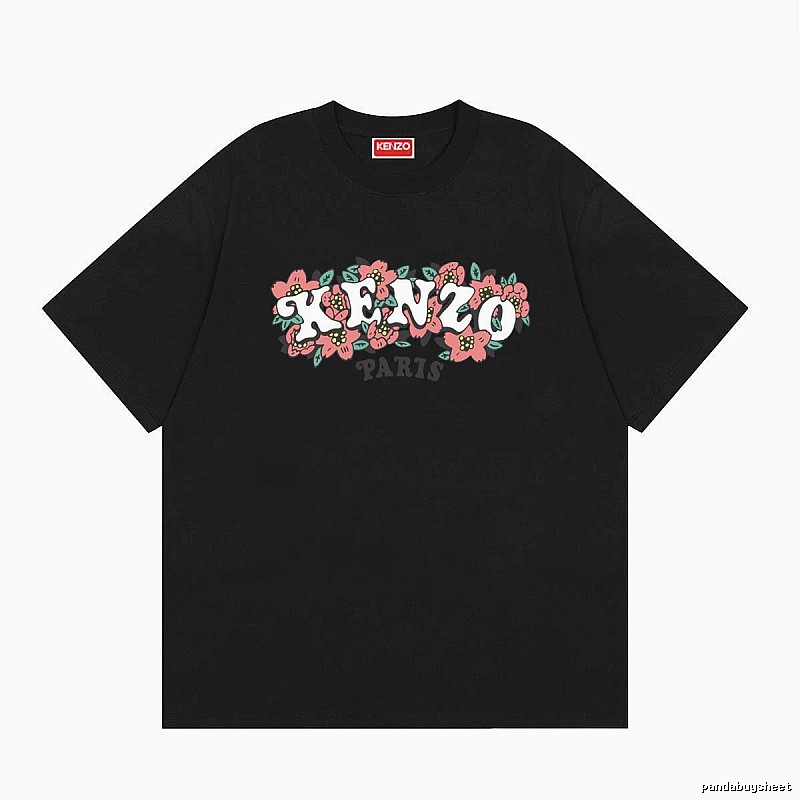 KENZO Floral Print Casual Trendy Black Short Sleeve T-shirt