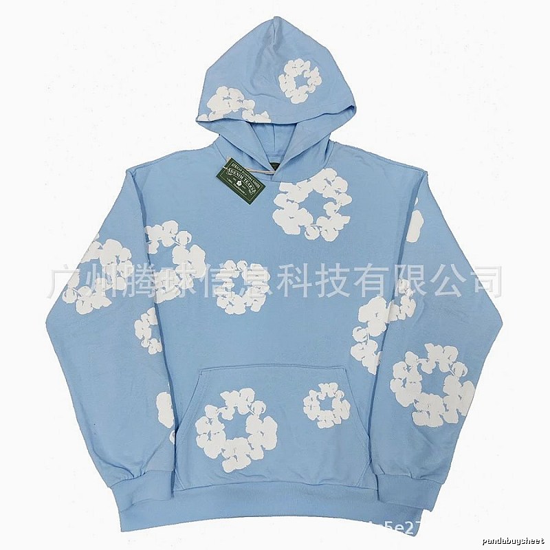 Light Blue Floral Pullover Hoodie