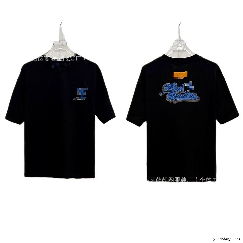 Louis Vuitton Embroidered Trendy Style Black T-Shirt