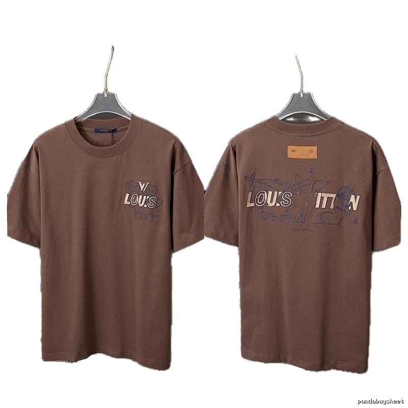 Louis Vuitton Monogram Embroidered Trendy Brown T-Shirt