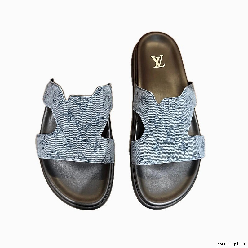 Louis Vuitton Monogram Light Luxury Style Denim Blue Slide Sandals