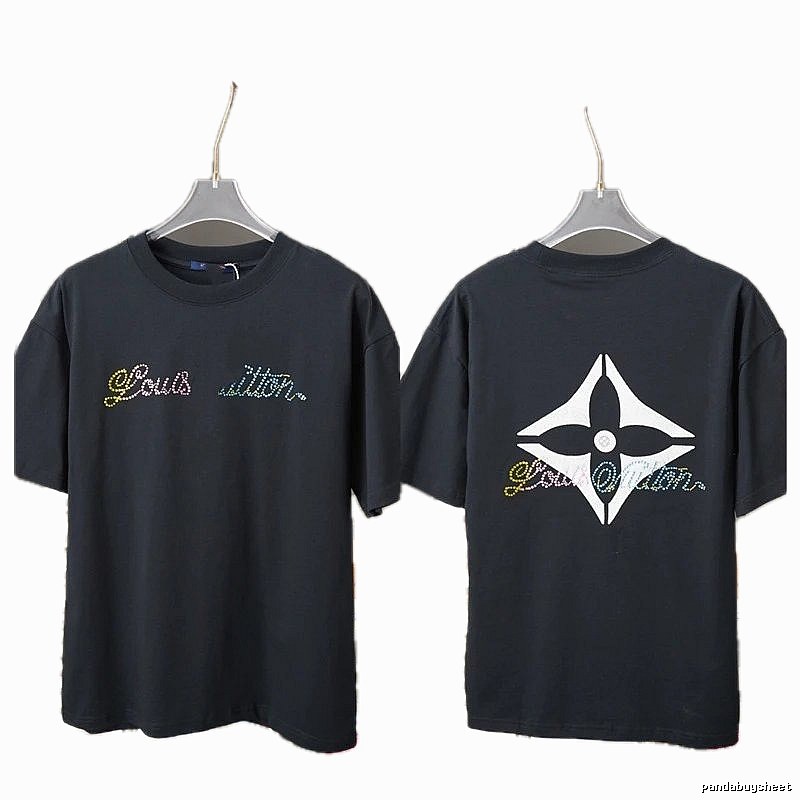 Louis Vuitton Trendy Style Black T-shirt with Hot-fix Rhinestones