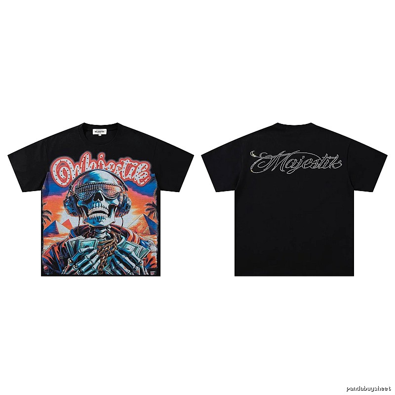 MAJESTIK Skull Print Hip-hop Style Black T-shirt