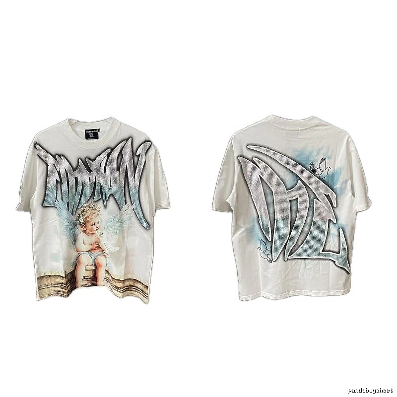 Mixed Emotion Angel Rhinestone Street-style White T-Shirt