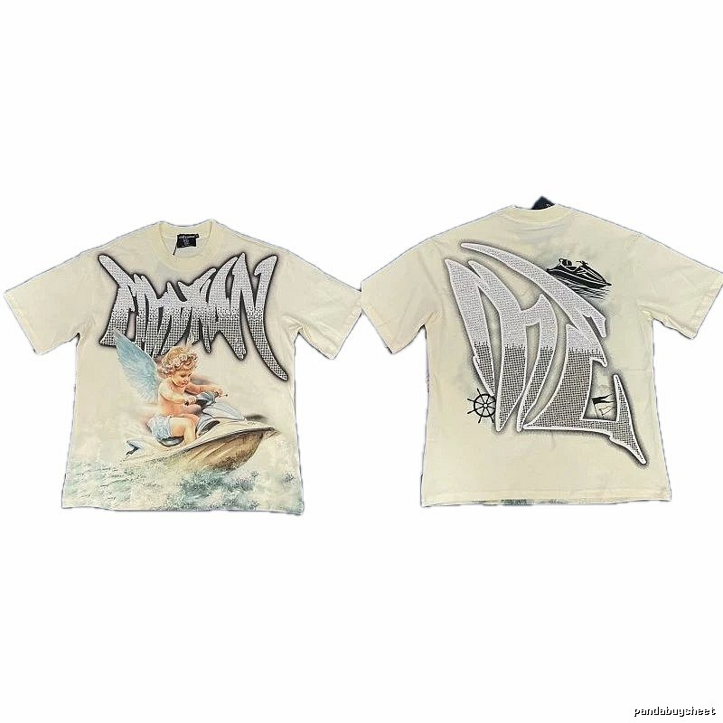 Mixed Emotion Off-white Street-style Angel Print T-shirt