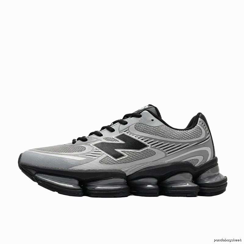 New Balance retro-style grey and black athletic shoes.