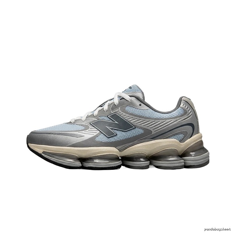 New Balance retro-style grey-blue sports shoes