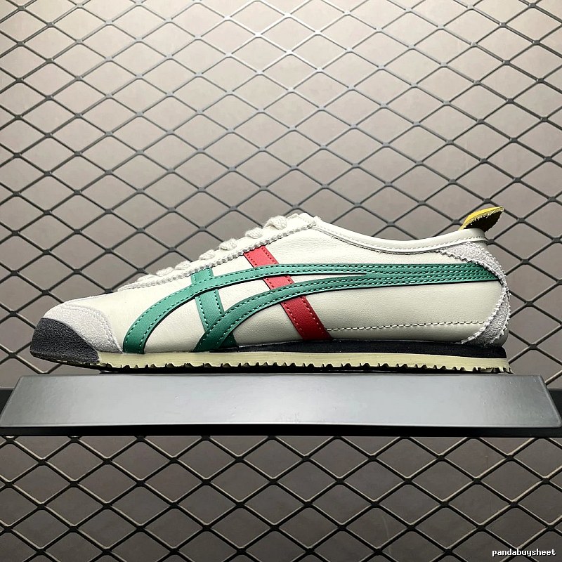 Onitsuka Tiger Cream, Green and Red Low-Top Sneakers with Classic Lace-Up