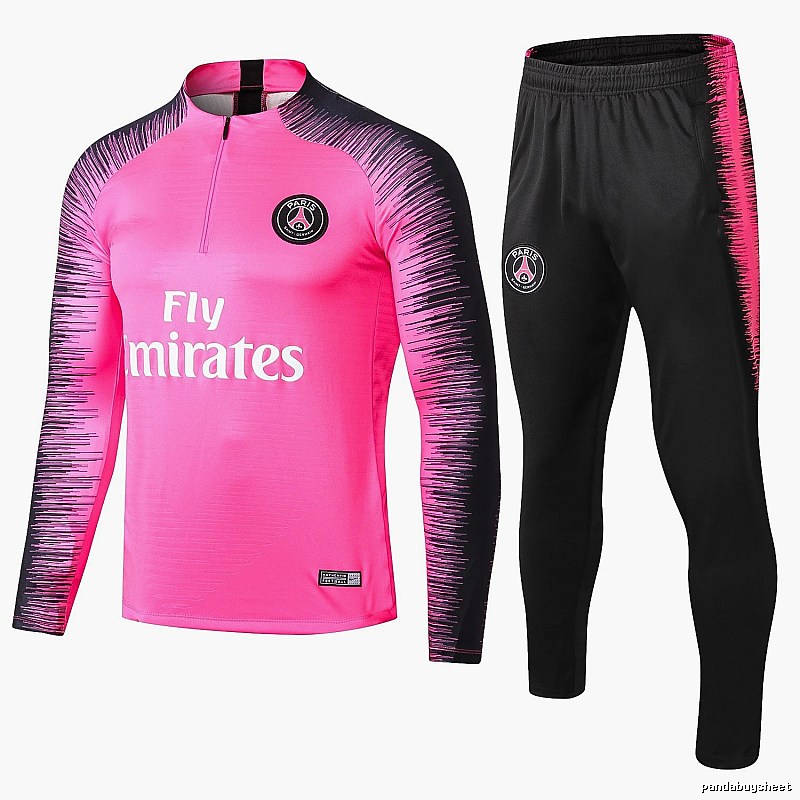 Paris Saint-Germain 2018-19 Sleeve-Print Detail Pink Training Tracksuit Set Weekend Wear