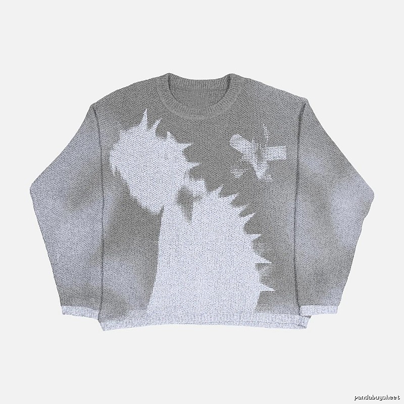 Patterned Anime graphic sweater Black Knit Top with Polished Detail