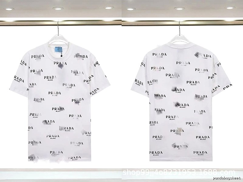 Prada All-over Print Streetwear Style White Short-sleeve T-Shirt