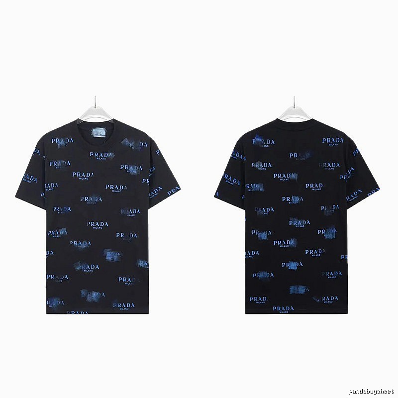 Prada All-over Printed Streetwear Style Black Short-sleeve T-shirt